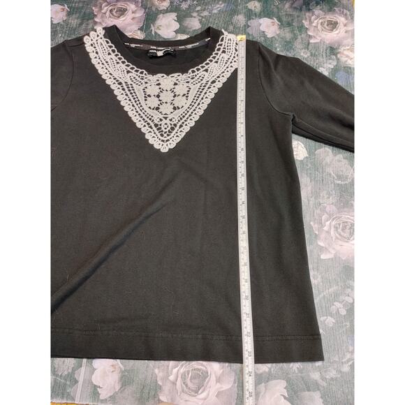 Karl Lagerfeld Sweater Blouse Crochet Neckline Long Sleeve Black Womens Small - Picture 5 of 5